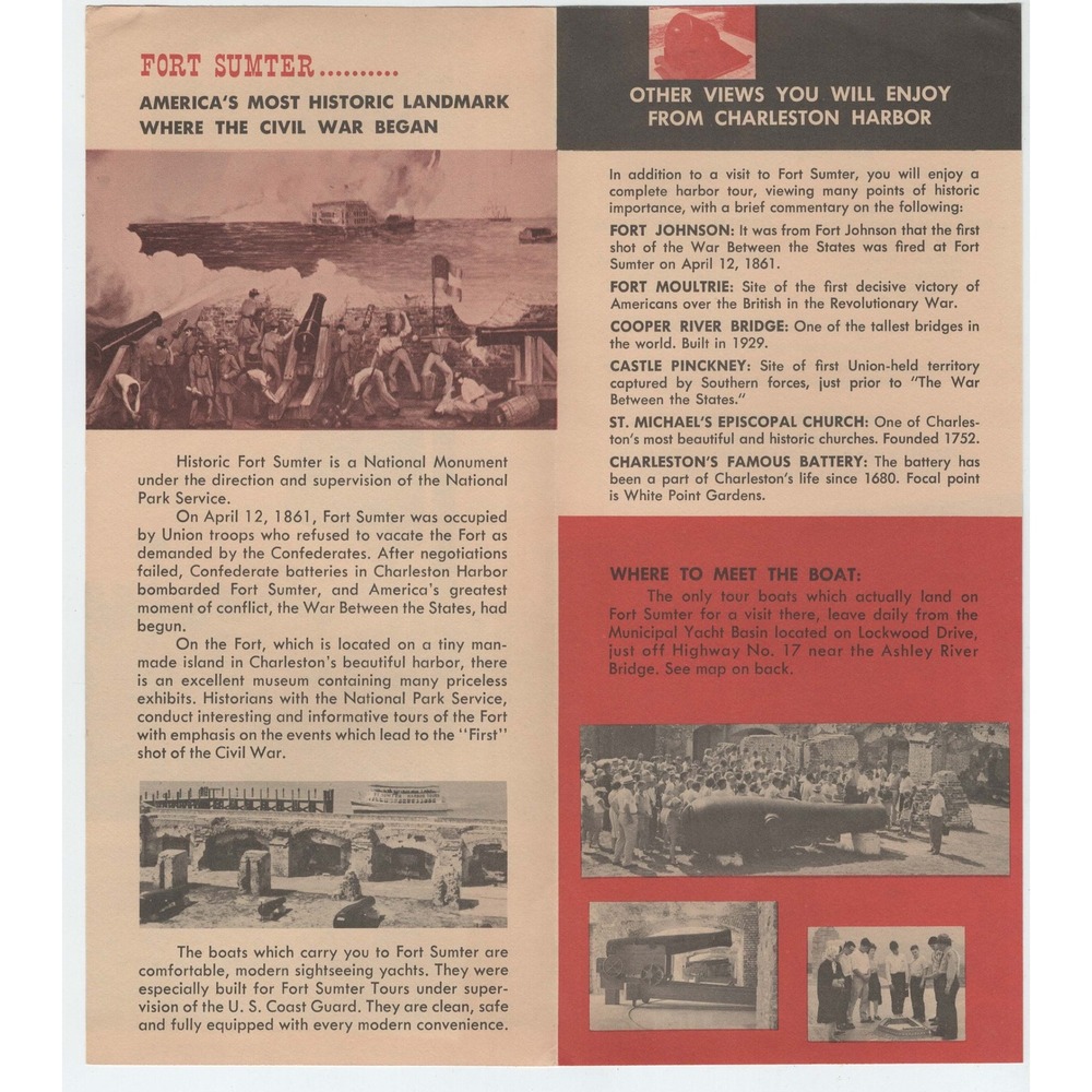 Vintage Fort Sumter National Monument Charleston Harbor SC Travel Brochure - Picture 3 of 3